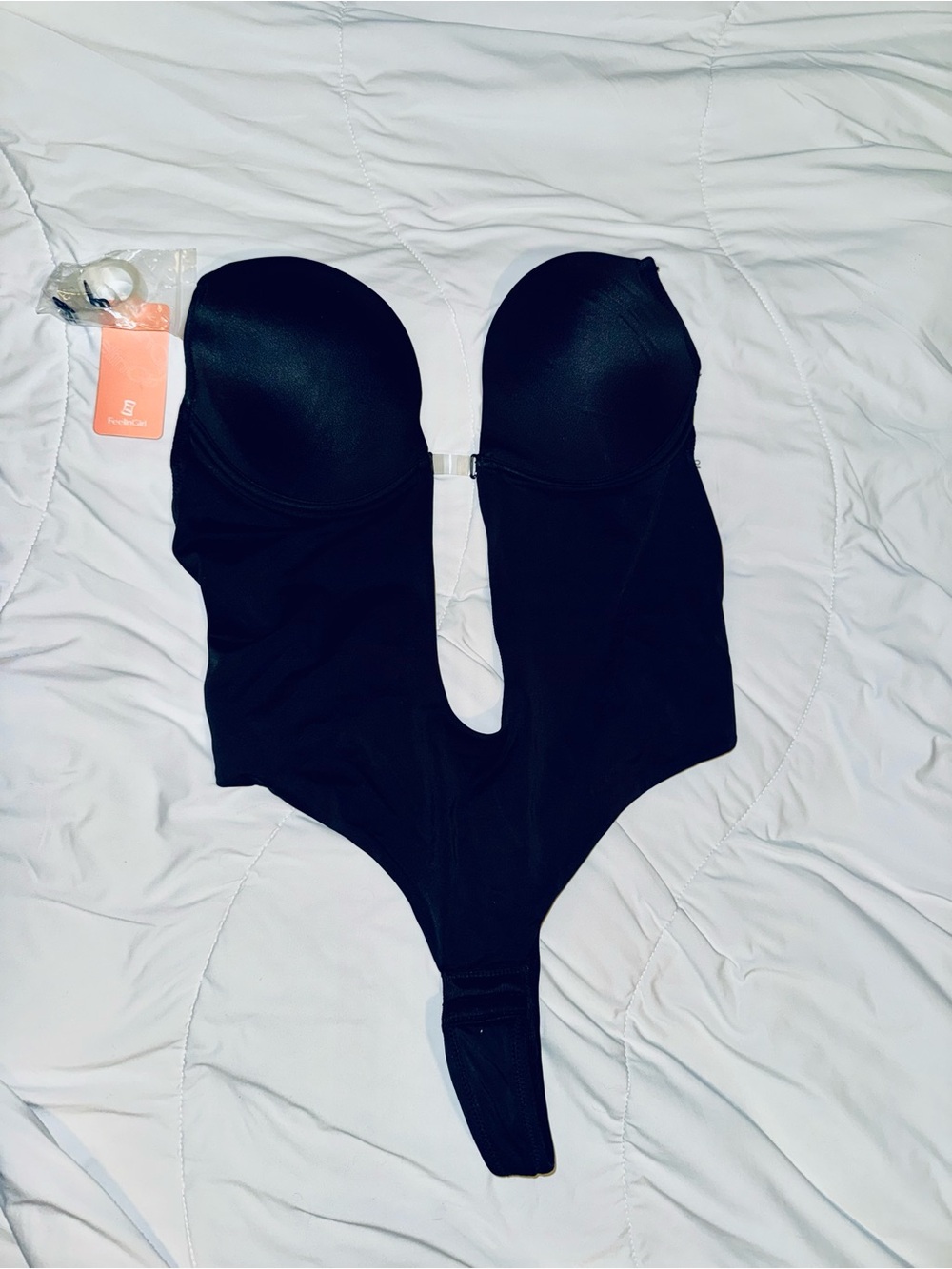 FeelinGirl Black Strapless Plunge Bodysuit